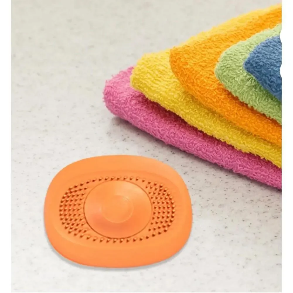 Silicone Orange Drain Plug Stopper and Strainer - Push Button Operation